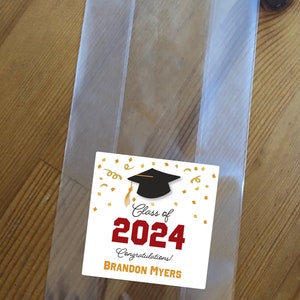 2024 Graduation treat bags, grad favor, class of 2024, grad party, college graduate, high school grad, cello bag, square label 12 bags image 2