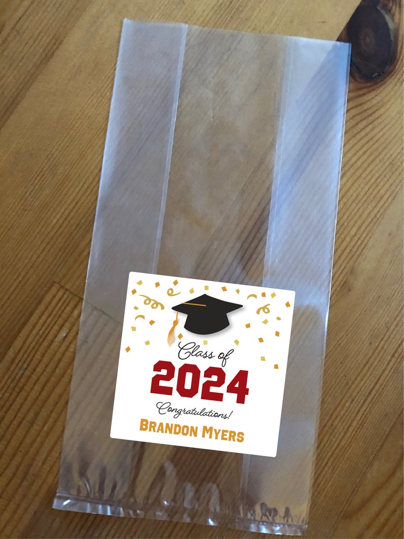 2024 Graduation treat bags, grad favor, class of 2024, grad party, college graduate, high school grad, cello bag, square label 12 bags image 2