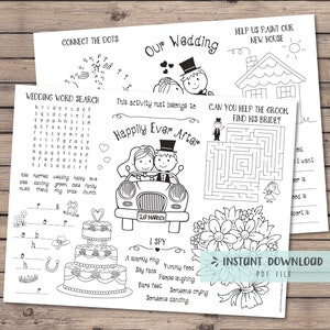 Kinderhochzeitsaktivität, Tischset zum Ausmalen, Hochzeitsempfang, Kinderhochzeitstisch, Spiele für Kinder - INSTANT DOWNLOAD