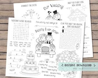 Kids wedding activity coloring placemat, wedding reception favor, kids wedding table, wedding activities for kids, games - INSTANT DOWNLOAD