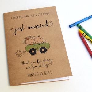 Libro de actividades personalizado para bodas infantiles, recuerdos rústicos para colorear (juego de 6)