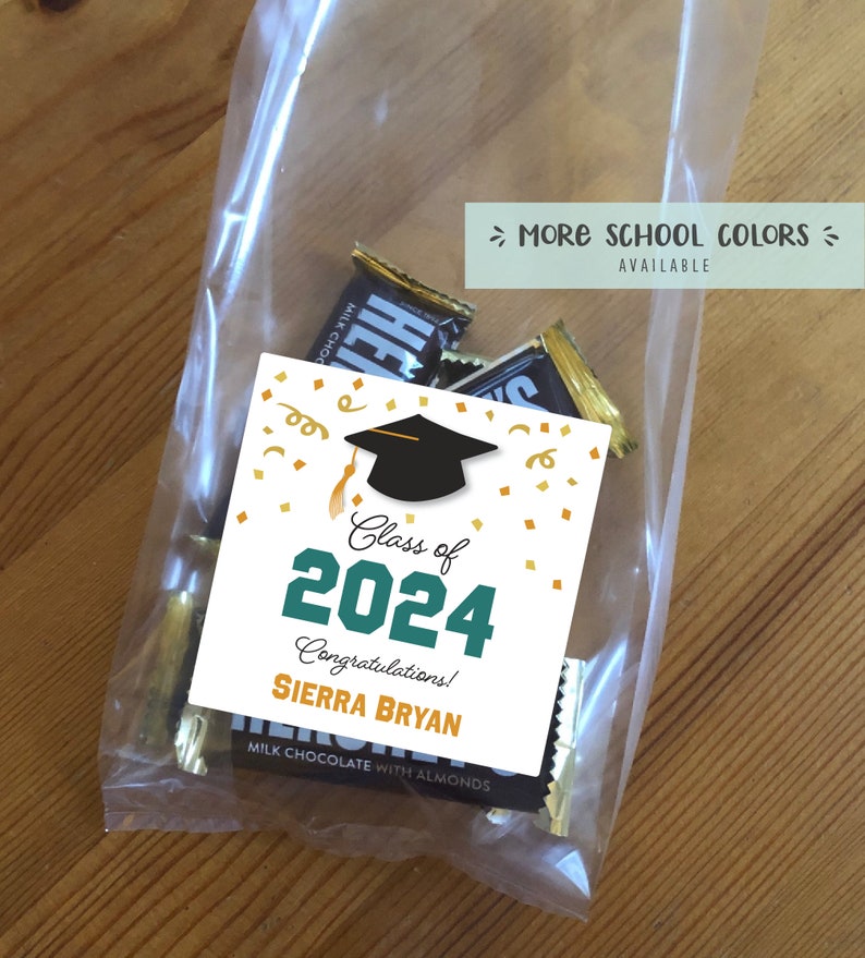 2024 Graduation treat bags, grad favor, class of 2024, grad party, college graduate, high school grad, cello bag, square label 12 bags image 1
