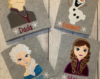 Custom Embroidered Family Frozen Shirt Adult, Child, and Toddler sizes available