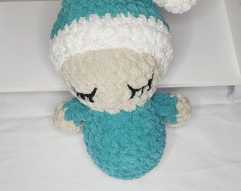 Crocheted Baby Doll Plush | Handmade Sleeping Stuffed Doll, Soft Crochet Toy, Newborn Gift, Baby Shower Present