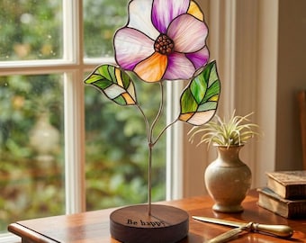 April Birth Flower Sweet Pea Stained Glass, Custom Engraved Mother's Day Gift, Personalized Birthday Keepsake, Floral Housewarming Decor