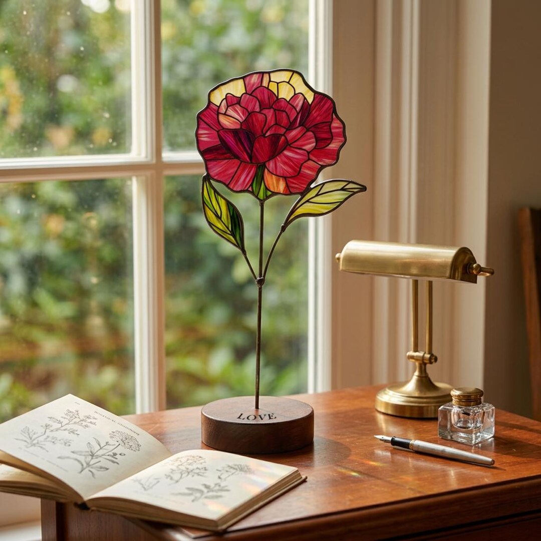 January Birth Flower Carnation, Custom Stained Glass Gift for Mom ...