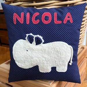 Pillow with name, name pillow, gifts for birth, children&#39;s pillow, cuddly pillow, explorer pillow, hippo
