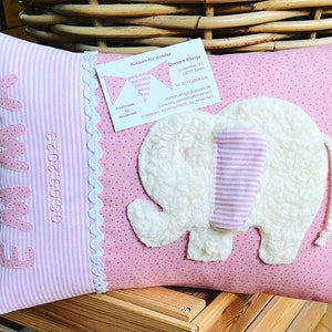 Almohada con nombre, almohada con nombre, regalos de nacimiento, almohada para niños, almohada de peluche, almohada exploradora, elefante