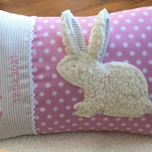 Pillow with name, name pillow, gifts for birth, children&#39;s pillow, cuddly pillow, explorer pillow, rabbit