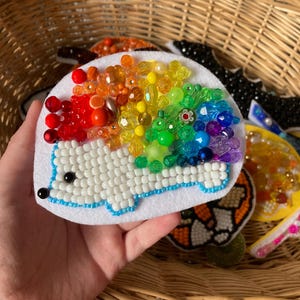 Bead embroidery hedgehog brooch, custom made