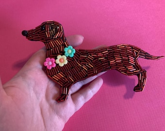 Mosaico de cuentas de perro salchicha, hecho a medida
