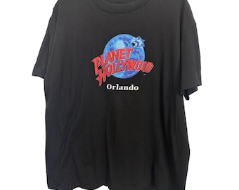 Vtg 90s Single Stitch Planet Hollywood Orlando Black T-Shirt Size XL