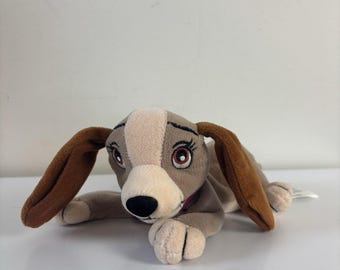 Vtg 90s Disney Store Lady Bean Bag Dog Plush Bow Lady Tramp 8” Stuffed Animal