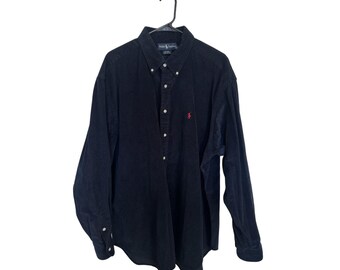 Vtg 90s Ralph Lauren Navy Blue Corduroy Blaire Button Down XXL Pony Cotton
