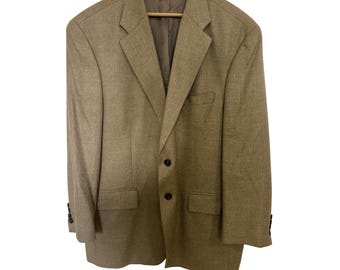 Vtg 90s Chaps Ralph Lauren Silk Wool Linen Blend 44R Blazer Tan 2 Button