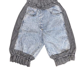 Pantalones cortos bombachos de mezclilla a cuadros con lavado ácido estilo años 80, New Age Metaphysical, talla S/M, raros.