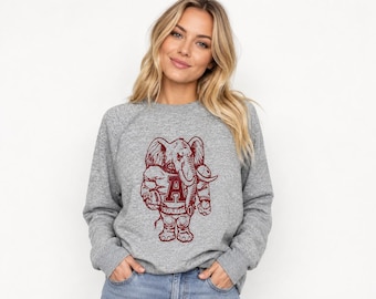 Vintage Alabama Football Sweatshirt, Heather Gray, 1980s Big Al Elephant Mascot Graphic