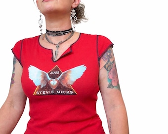Vintage 2005 Stevie Nicks Tour Shirt, Red Graphic Tee, Women’s XS/S