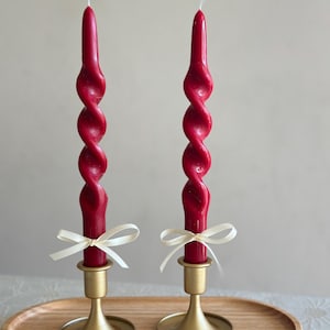 Handmade Red Twisted Taper Candles: Olive Wax, Elegant Design, Christmas table decor