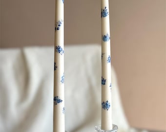 Blue Floral Taper Candles: Elegant Home Decor, 10 Inch