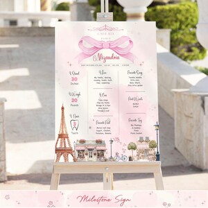 Editable First Birthday Milestone Sign 1st Birthday Milestone Poster For Baby Girl First Year Milestone Board Pink Bow Birthday Board