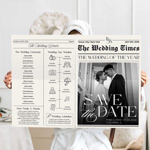 Wedding Newspaper Template with Photo, Wedding Newspaper Template, Newlywed Times, Editable Newspaper Itinerary, Save the date Newspapers