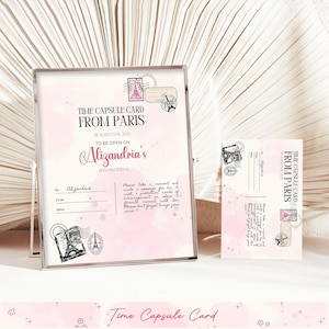 Pink Bow Coquette Time Capsule Sign & Card Template For First Birthday Baby Girl Time Capsule Card Birthday Time Capsule Game Editable Card