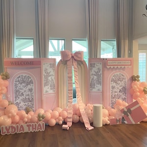 Toile de Jouy Backdrop Cutout: Pink Floral Baby Shower Decor (Digital PNG)