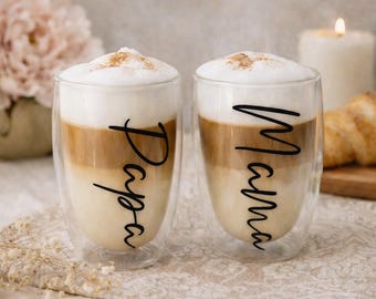 Personalisiertes Latte Macchiato Glas 350 ml doppelwandig – Thermoglas mit Name oder Wunschtext | Hochzeitsgeschenk, Trauzeugin & Geburtstag