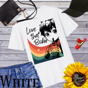Boba Love Unisex Softstyle T-Shirt - Cute Anime Tee, Rainbow Vibes, Perfect for Bubble Tea Lovers, Gift Idea, Casual Wear