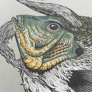 ELDER screen print, fish, magic, horn, water, animal, illustration, beard, scales, drawing, fishing, bass, wizard, prehistoric, nature, pnw