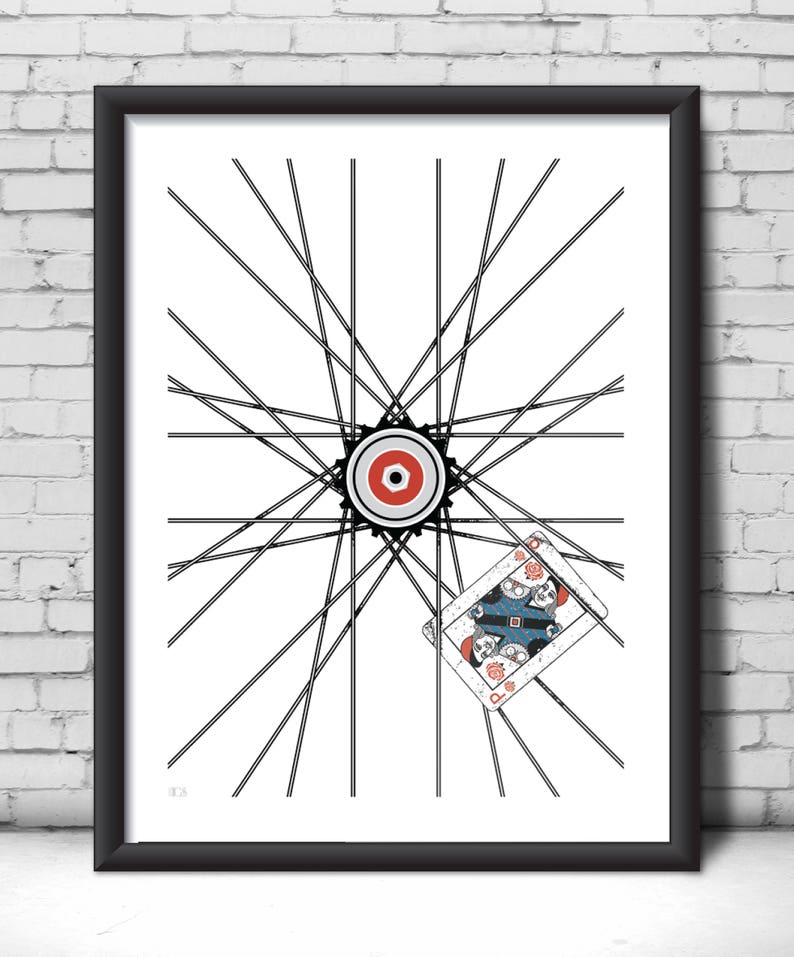 Bike screen printed poster, cyclist, spokes, biking, bike riding, fixed gear, gear, gears, card, cycling, hipster, alleycat, race, fixie image 1