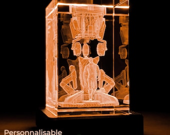 Op maat gemaakte 3D-gegraveerde kristallen kristallen met RGB-ledverlichting – iconische wetenschapper in een futuristisch laboratorium – een gamercadeau geïnspireerd op Half-Life.