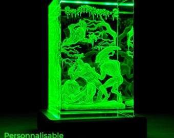 Gepersonaliseerde 3D-kristalgravure – RGB-led – Retro horrorhoes – Mega Drive-gamercadeau geïnspireerd op Splatterhouse 2