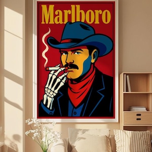 Marlboro Print - Marlboro Cowboy Art Poster, Vintage Cigarette Western Poster, Retro Marlboro Print, Tobacco Poster, vintage advertisement