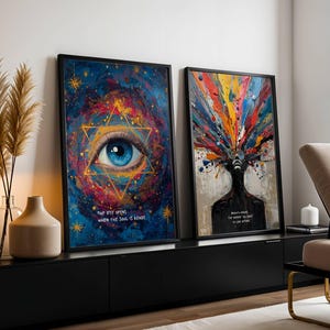 Spiritual Psychedelic Eye Print – Five-Pointed Star Universe Painting – Acrylic Texture Wall Art | Digital Download | bestseller