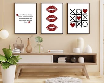 Valentine's Day Wall Art Set, Kiss Prints (Digital Download)
