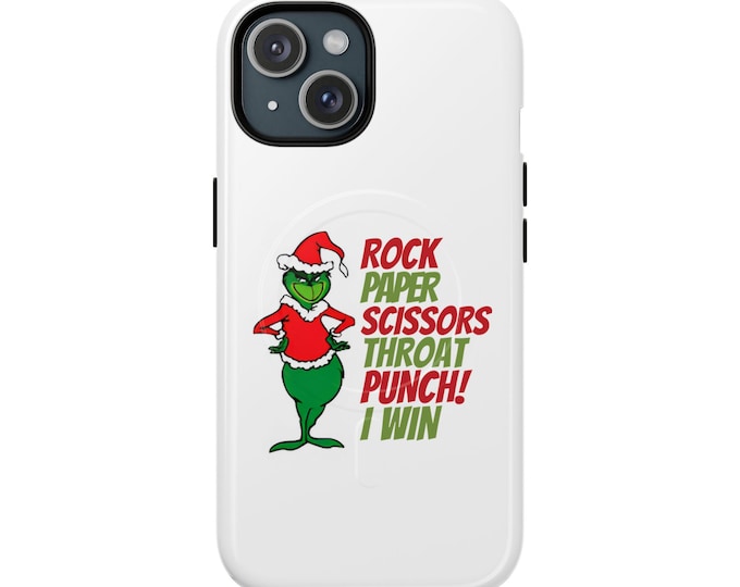 Featured listing image: Funny Grinch Christmas iPhone Case, Rock Paper Scissors, Tough Magnetic Case