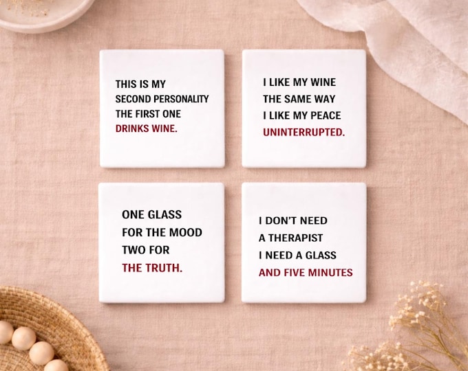 Featured listing image: Funny Ceramic Wine Coaster Set, Sassy Wine Lover Gift, Girls Night Decor