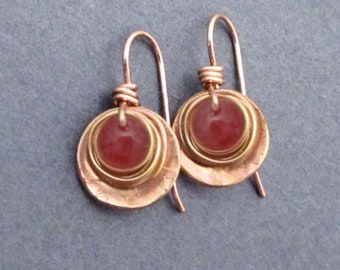 Pink Tourmaline and Bronze Earrings Dainty Small Dangles 8th Anniversary Gift for Wife