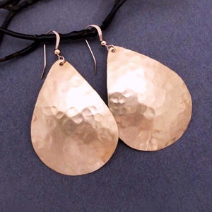 Big Bronze Teardrop Earrings Hammered Dangles Modern 8th or 19th Anniversary Gift for Wife image 6