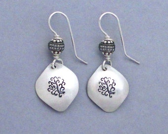 Sterling Silver Willow Earrings with Genuine Micro Diamonds Modern 9th Anniversary Gift for Wife