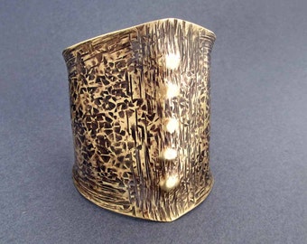 Hammered Brass Cuff Bracelet Western Gothic Southwestern Boho Chic Country Style for a Slender Wrist