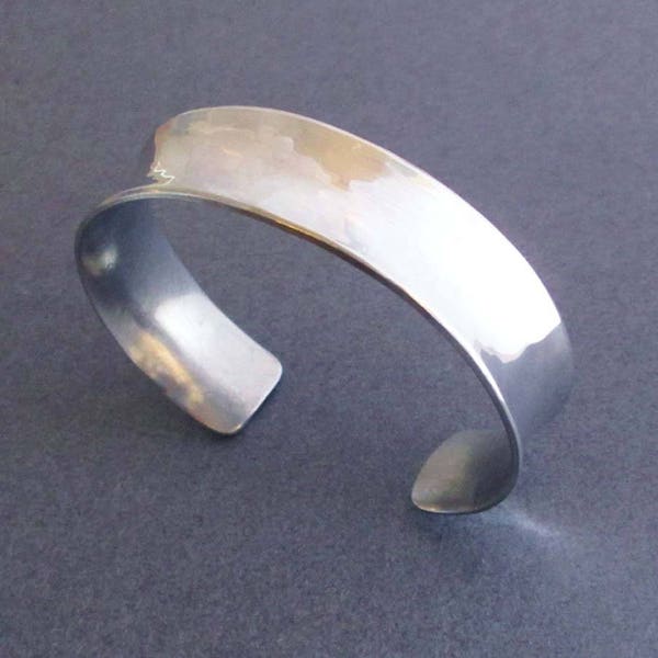 Aluminum Cuff Bracelet Hammered Modern Minimalist 10th Anniversary Gift for Wife