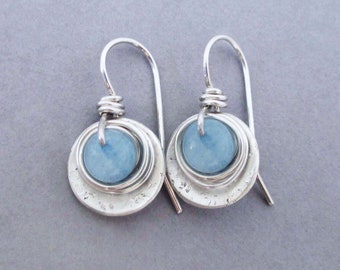 Genuine Aquamarine Earrings with Sterling Silver : Small Minimalist March Birthstone Gift for Women