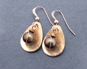 Bronze Pearl Earrings 8th or 19th Anniversary Gift for Wife Dainty Teardrop Dangles June Birthstone