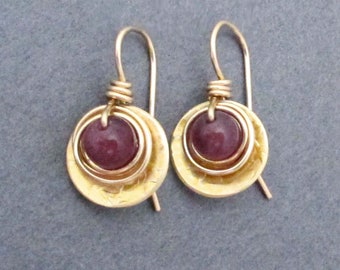 Genuine Ruby Earrings Gold Tone Small Drop Dangles Real Rubies July Birthstone Gift