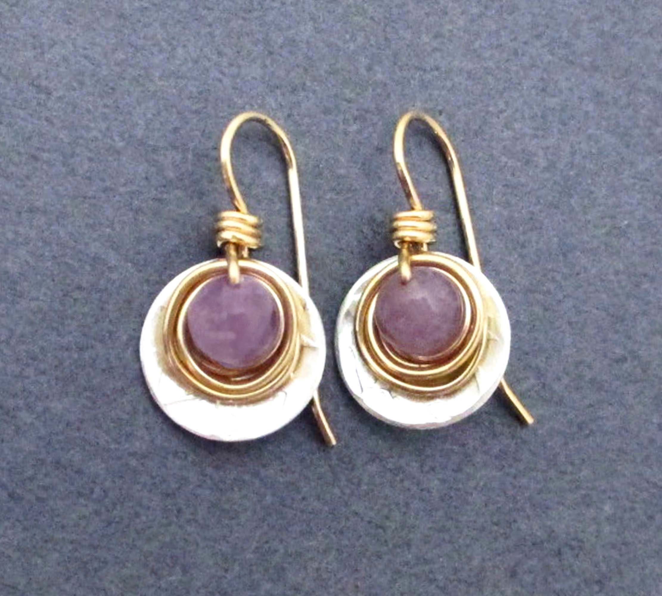 Genuine Lavender Amethyst Earrings Mixed Metal Silver and Gold | Etsy
