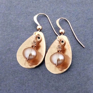 Bronze Pearl Earrings 8th or 19th Anniversary Gift for Wife Dainty Teardrop Dangles June Birthstone