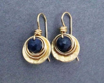 Real Blue Sapphire Earrings Small Gold Dangles September Birthstone Gift Genuine Natural Sapphires 5th Anniversary Gift for Wife